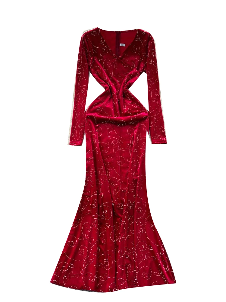 Ele v-ne longue Sve minceur a-ligne Dr femme nouveau rouge taille-accrochée minceur Ele a-ligne jupe Dr