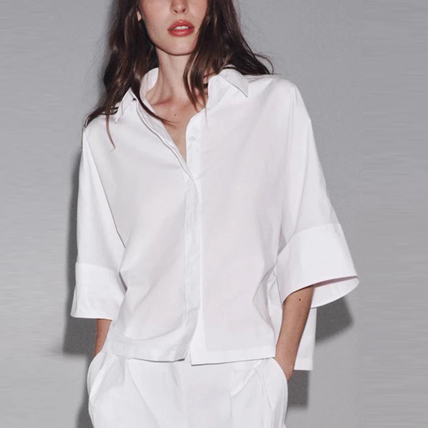 패셔너블한 루즈핏 반팔 여성 셔츠 2025년 가을 신상 캐주얼 폴리에스터 섬유 자다타 브랜드 유럽 스타일 셔츠