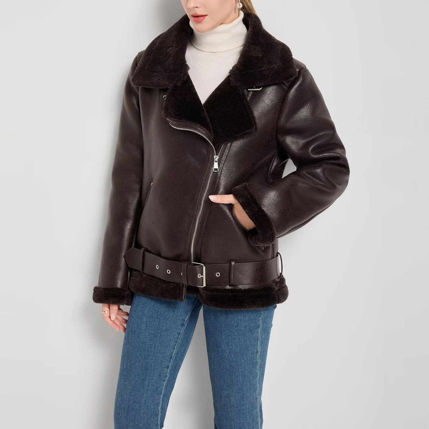 Ele Casual Motorcycle Jaet Women's Faion Personali Autumn 2025 New Arrival Zipper Closure Leather Coat for Youth