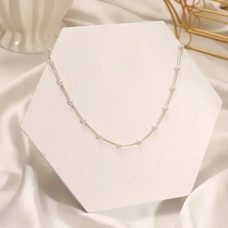 2024 Beads Neck Chain Kpop Pearl Choker New Necklace Gold Color Goth Chocker Jewelry on The Neck Pendant Collar for Girl Gifts