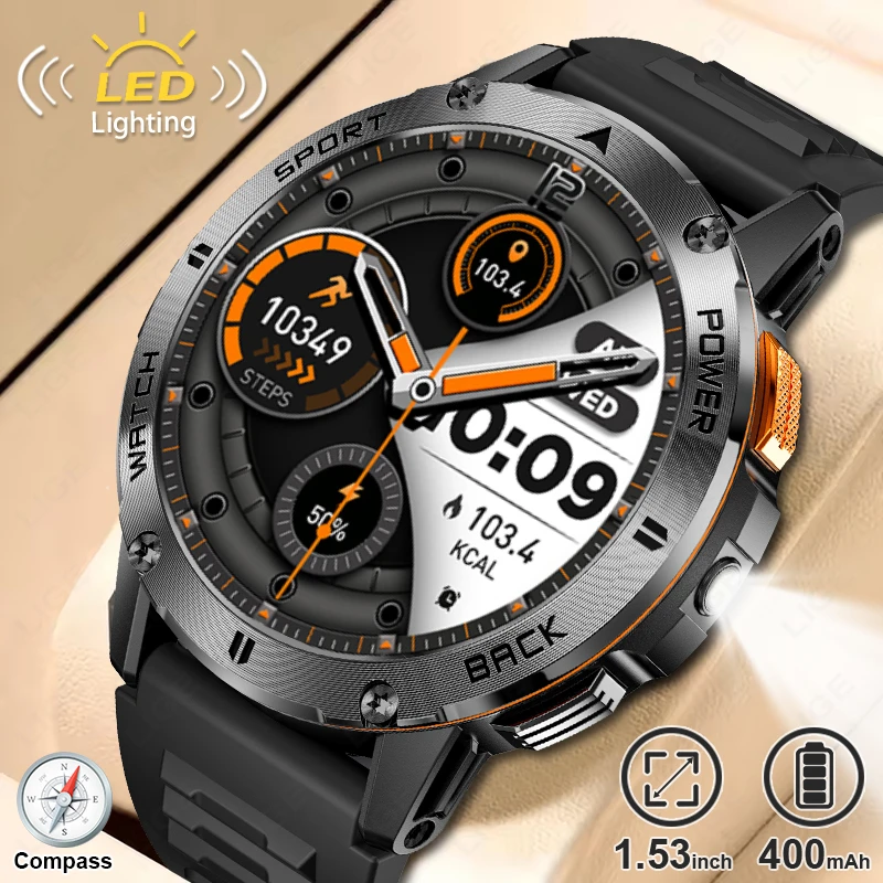 LIGE 2025 New Men Smart Watch For Huawei Xiaomi Compass LED Flashlight Bluetooth Call Outdoor Sport Waterproof Smartwatch Men