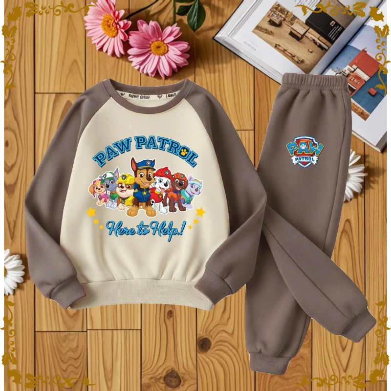 2026 New Paw Patrol Kids Raglan Sweatshirt 2‑Piece Set, Color Block Cartoon Tracksuit for Boys Girls Spring Autumn