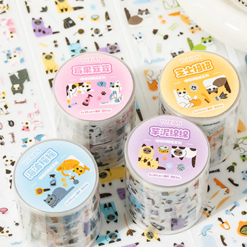 

2 рулона Мяу Мяу Кремовые рамки ПЭТ Блестящий песок Высеченная лента Руководство Коллаж DIY Записки Фоторамка Держатель для карточек для ноутбука