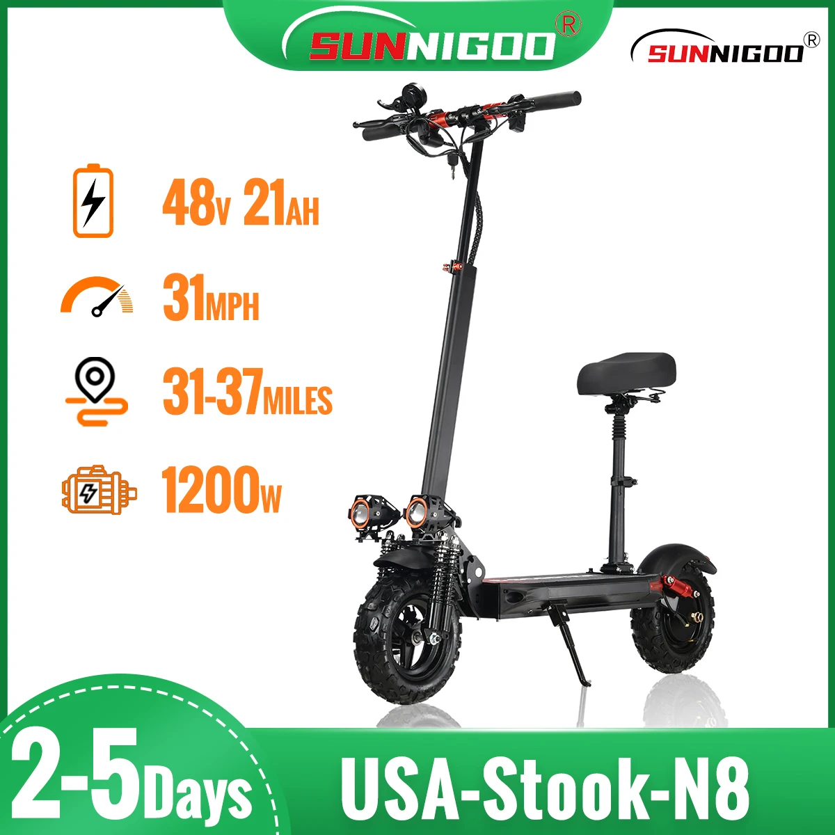 1200W Powerful Electric Scooter 48V 21Ah 31Mph 31-37Miles Range 11'' Tires Dual Shock Absorbing Folding EScooter for Adults