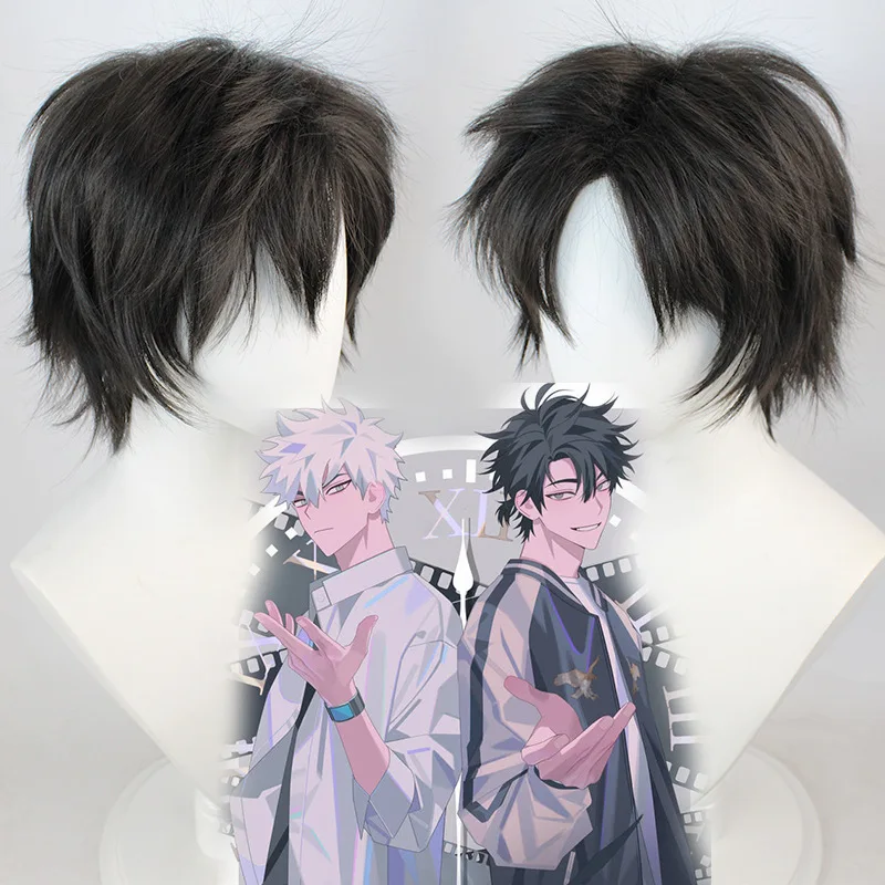 Cosplay Time Agent Cheng hour Luguang cos wig young wig black tied-up hair silver white anti-curling