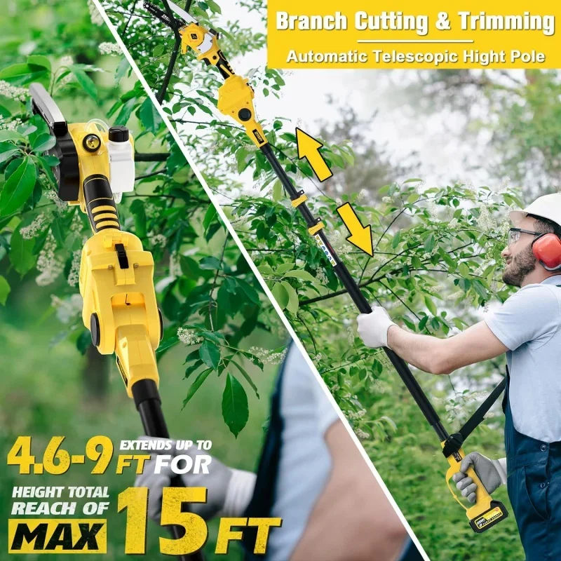 2-IN-1 Cordless Pole Saw &IMOUMLIVE Brushless Chainsaw,21V 3.0Ah Li-ion Battery,6