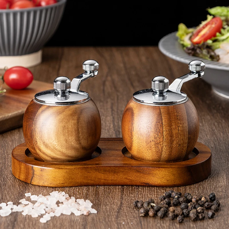 

Hand Cranked Wooden Ball Grinder, Multi-Purpose Black Pepper Powder Salt Barbecue Spice Mini Grinder, Suitable For Kitchen Tools
