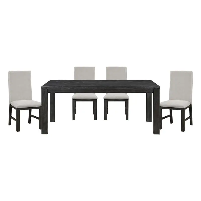 

Modern 5-Piece Antique Black Dining Set with Rectangular Table and 4 Upholstered Gray Chairs for Stylish Dining Room