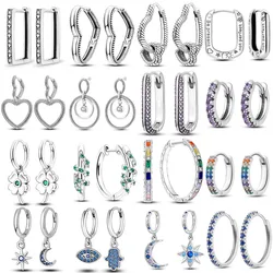 Silver Plated Cubic Zircon Geometric Round Korean Fashion Hoop Earrings For Women Original Luxury Women Jewelry