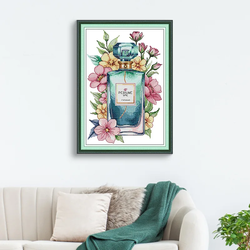 

Soulgift Stamped Pre-Printed Cross Stitch Kits, 9CT/11CT/14CT/16CT DMC Threads, Easy To Follow - Flower Perfume Bottle