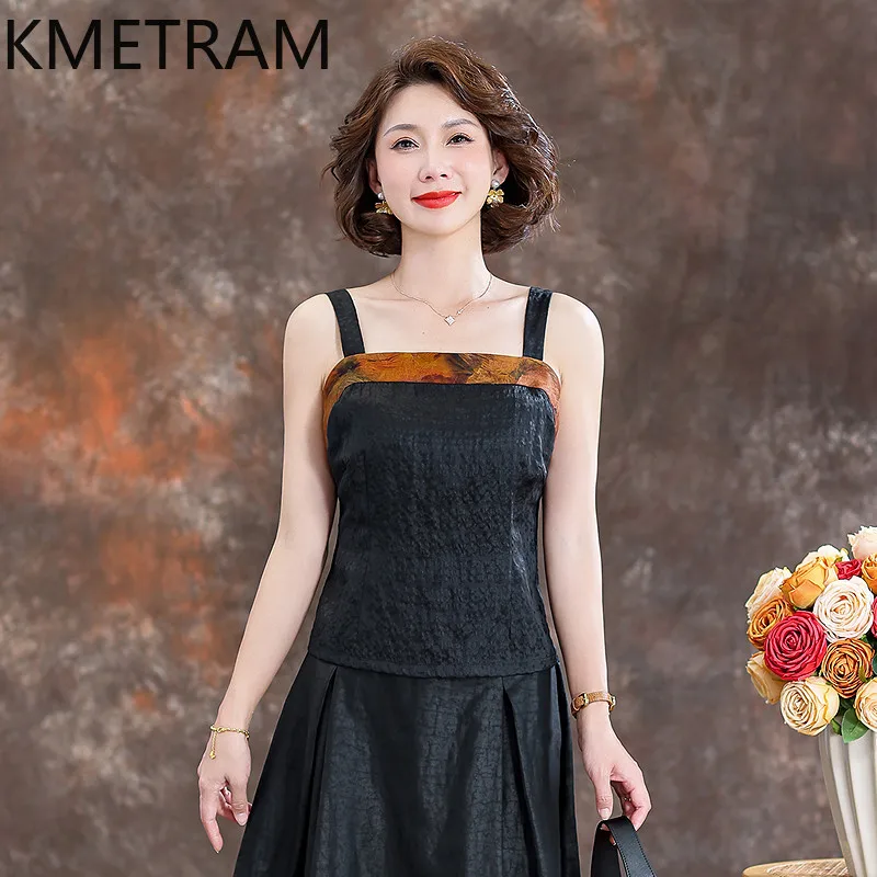 KMETRAM 100% Mulberry Silk Xiangyunsha Women's Tanks 2026 Summer Vintage Versatile Inner-layer Camis Tanks Top Roupas Femininas