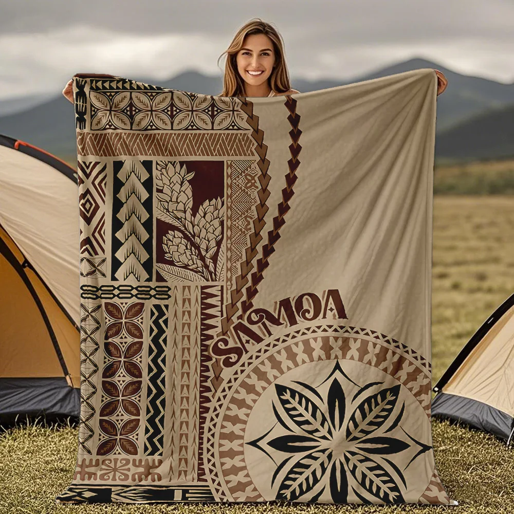 

Фланелевое одеяло с винтажным самоанским узором — мягкое, теплое и уютное для дивана, кровати, офиса, кемпинга — всесезонный подарок с фабрикой