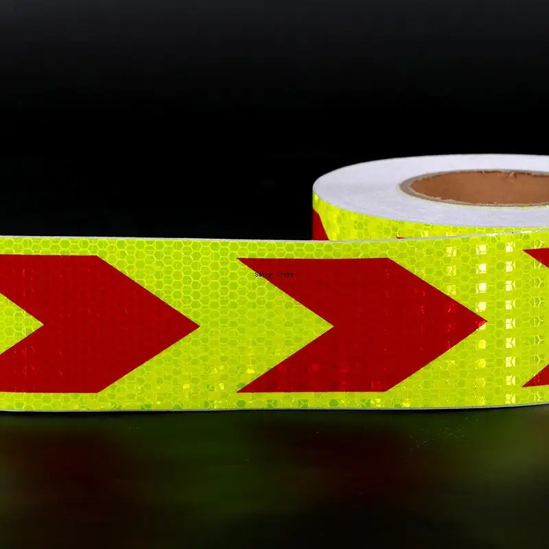 5CM*50M High Visibility Reflector Tape Fluorescent Yellow Red Arrow Waterproof Reflective Material Stickers For Truck Boat Signs