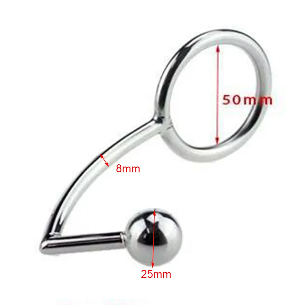 40/45/50mm Metal Anal Hook with Penis Ring for male Anal Plug Penis Chastity Lock Fetish Cock Ring Sex Toys for Men