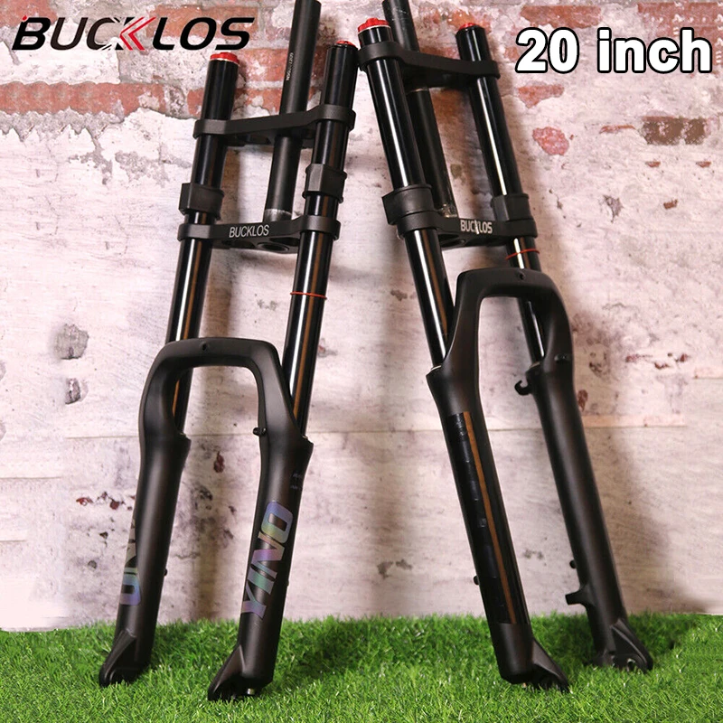 BUCKLOS Widelec zawieszenia 20 ''Widelec pneumatyczny 140mm pojedyncze/podwójne ramię widelec MTB 20 Cal śnieg elektryczne zawieszenie gruby widelec część rowerowa