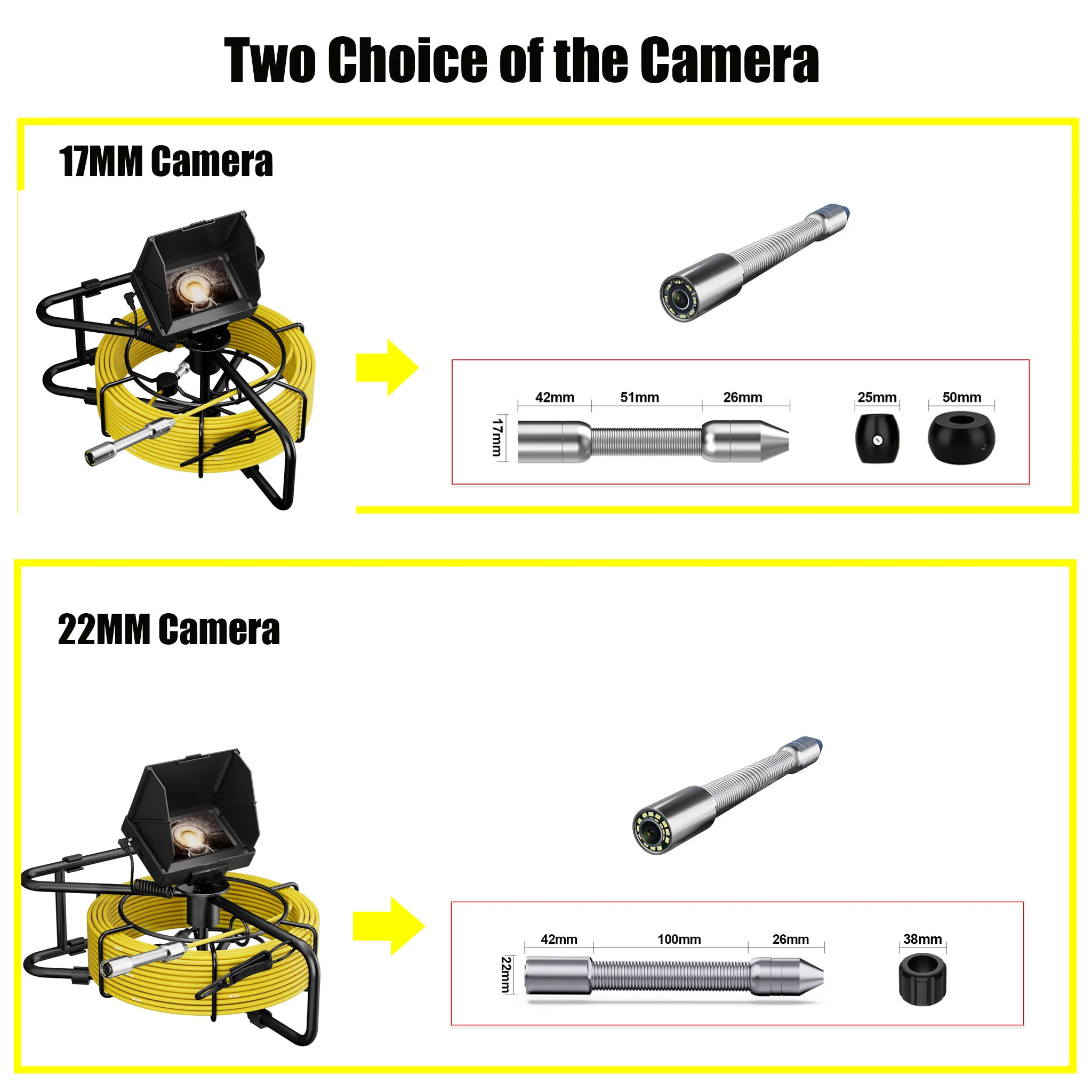 Drain Pipe Inspection Camera 10/20/30M Cable 4.3-Inch HD Screen 5600mAh Rechargeable IP68 Waterproof Plumbing Endoscope DVR 16GB