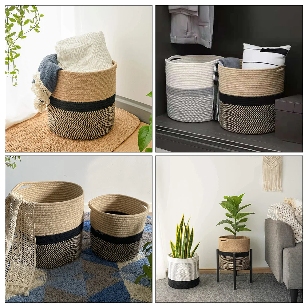 

Cotton Rope Woven Storage Basket Large Handmade Natural Organizer for Home Office Laundry Room Flowerpot Blanket Storage