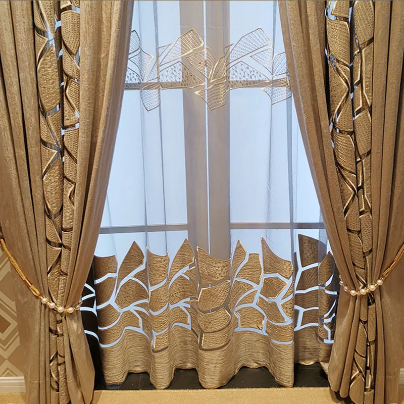 Europe American Luxury Geometric Curtains for Living Dining Room Bedroom Hollow Embroidery Duplex Building  Window Curtain