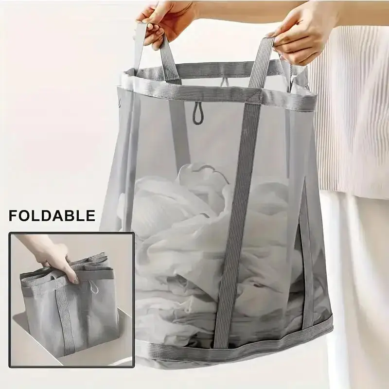 Foldable Dirty Laundry Basket Mesh Breathable Laundry Basket Clothes Toy Storage Baskets Large Capacity Home Storage Supplies view 3