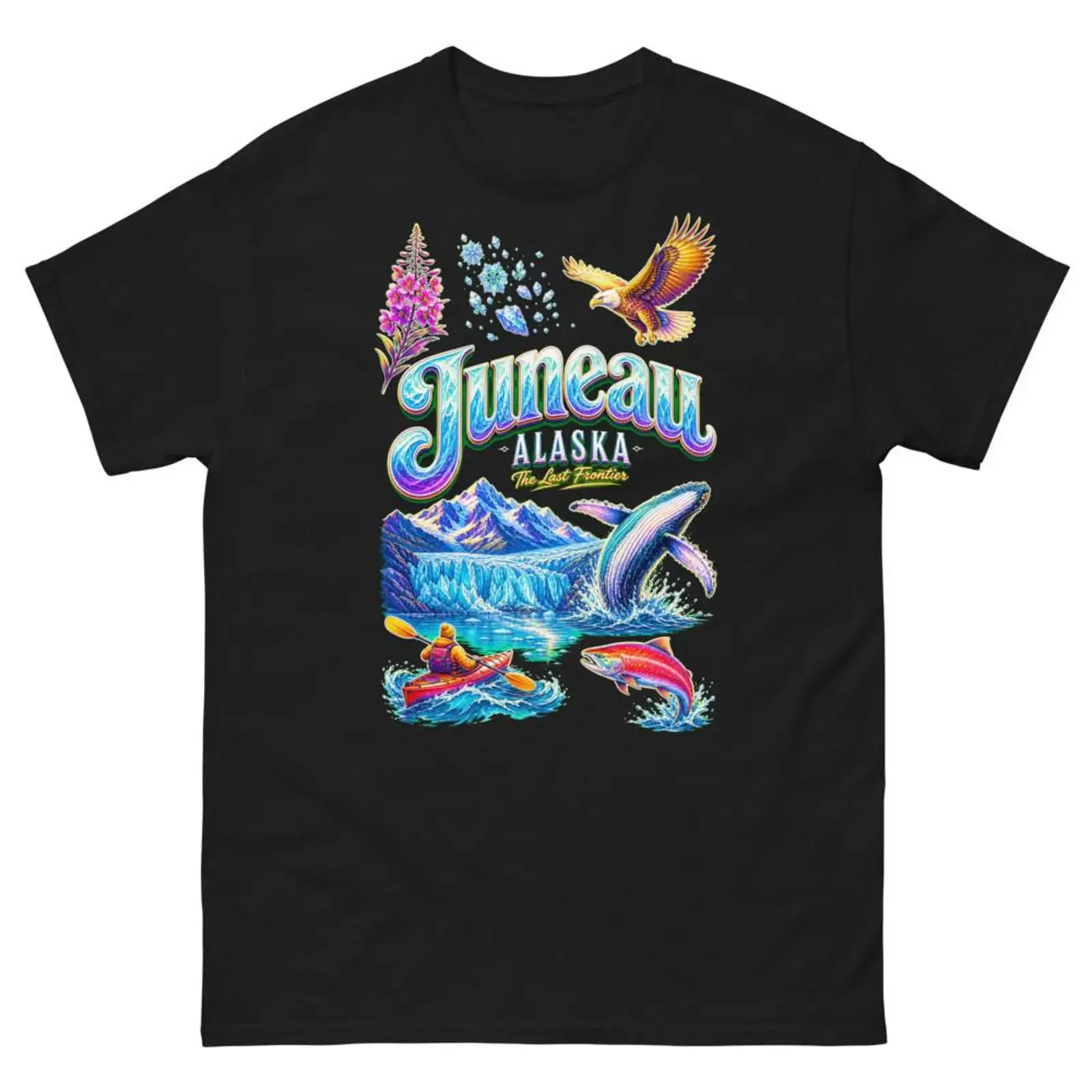 Juneau Alaska T Shirt Souvenir Last Frontier Wildlife Travel Keepsake  vintage Washed Stretched graphic Slightly Casual
