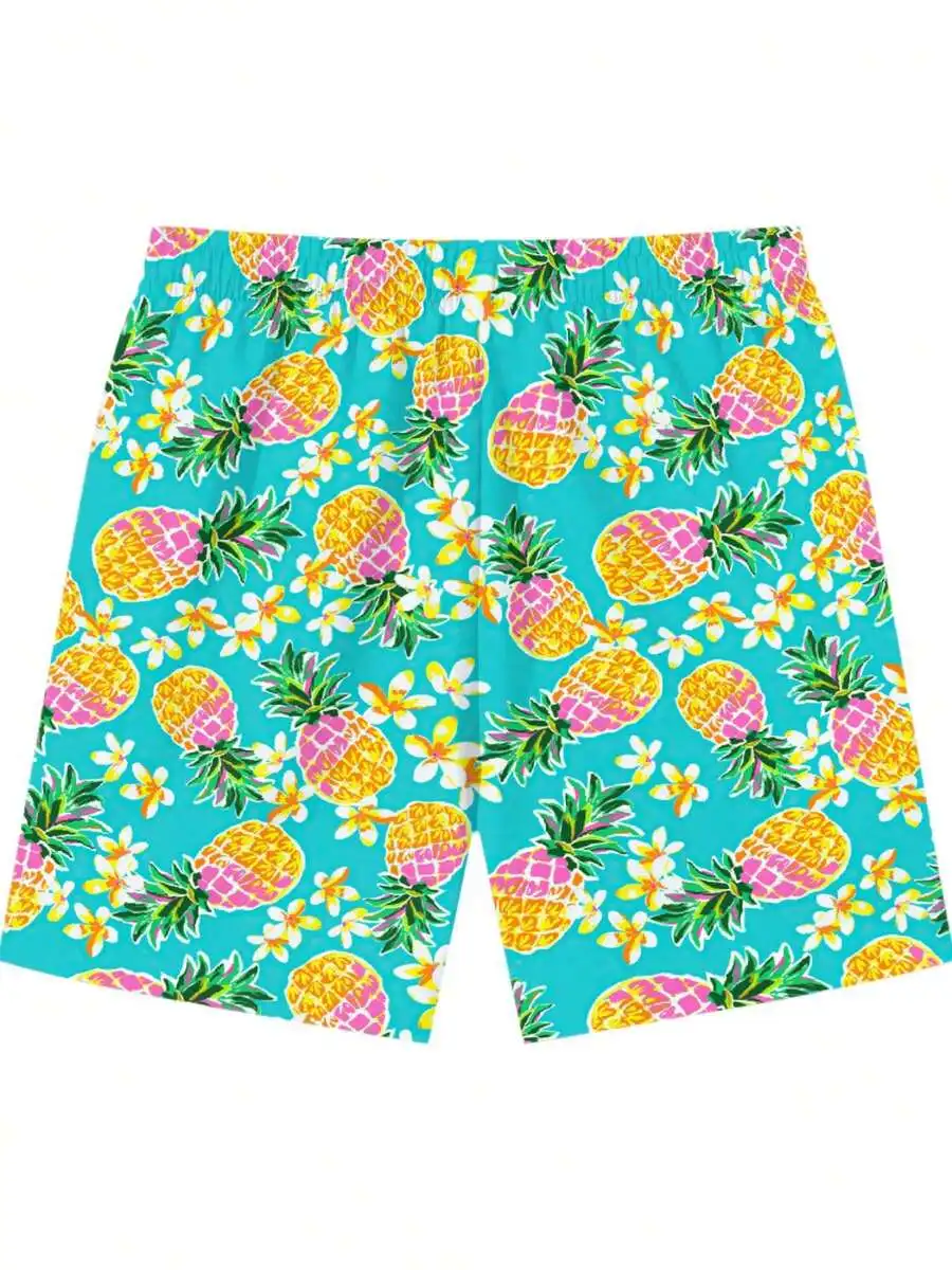 

Men Pineapple Print Beach Shorts Casual Lightweight Breathable Summer Swim Trunks