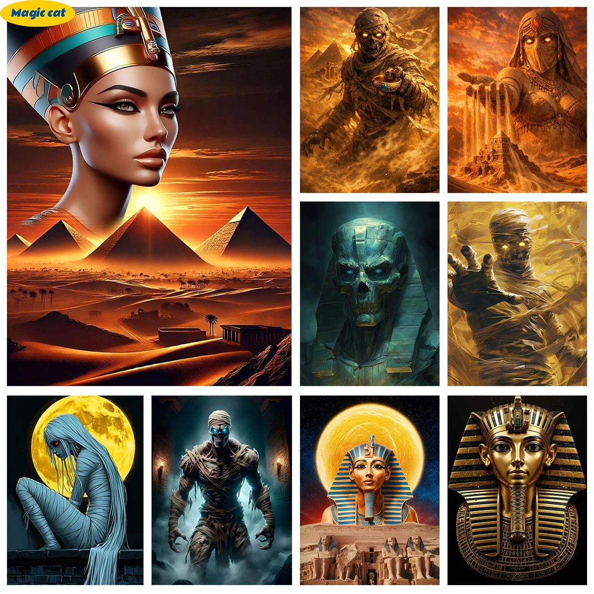 Egyptian civilization DIY AB Diamond Painting Pharaoh Queen Mummy 5D Diamond Embroidery Bedroom Home Decor Hand Art