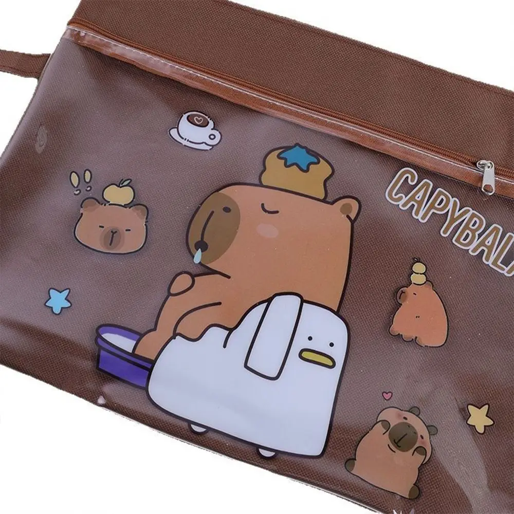 Durable Capybara File Bag Double Layer Hand-held Homework Storage Bag Panda Large Capacity Zipper Bag