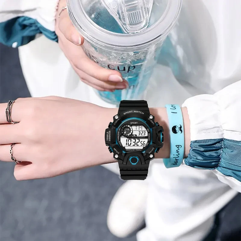 ساعة رقمية رياضية خارجية، مؤقت عرض مزدوج LED متعدد الوظائف، تقويم، ساعة منبه، ساعة رقمية للمراهقين والطلاب