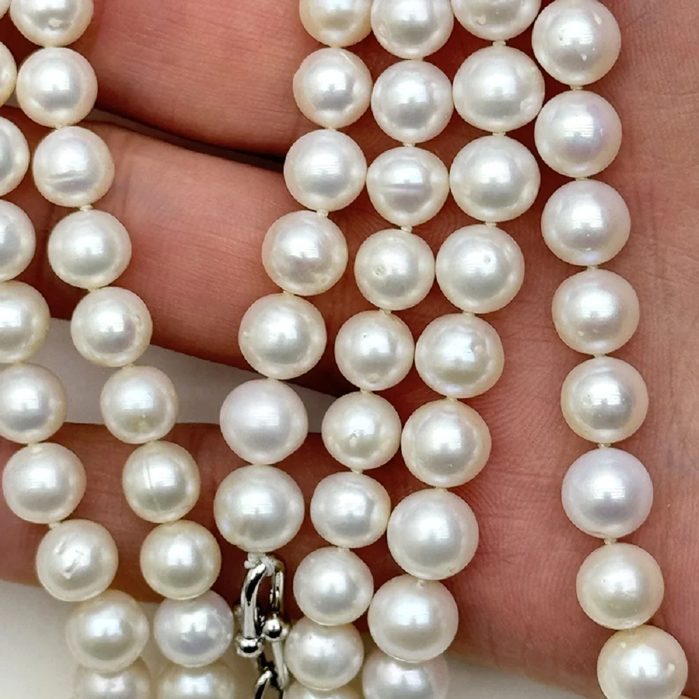 لؤلؤ طبيعي AAAA7-8mm، 8-9mm، بريق جيد، فعالية عالية من حيث التكلفة، طول 130 سم، معقود يدويًا #3