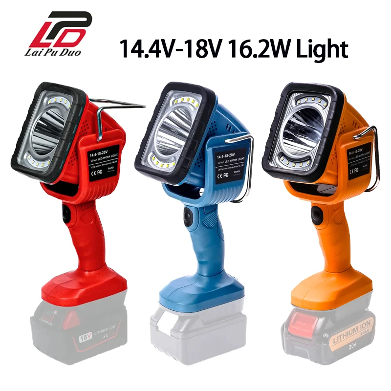 For Milwaukee/Dewalt/Makita 14.4V-18V 1200LM 16.2W Work Light Portable Outdoor LED Light Lamp Li-ion Battery