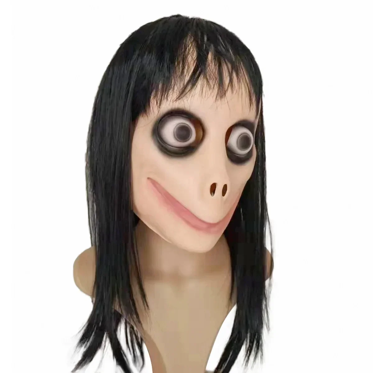 

Horror Long-Hair Woman Ghost Mask Momo Mask Scary Tern Halloween Female Ghost Wig Helmet