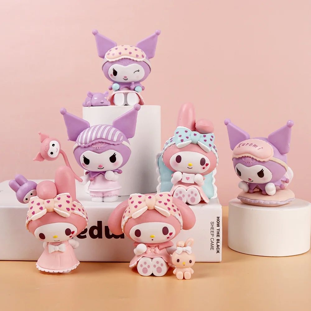 

Пижама Sanrio, милая серия, экшн-фигурки Kuromi Melody, модель куклы, Декор, коллекция, подарок для детей, 6 шт./комплект