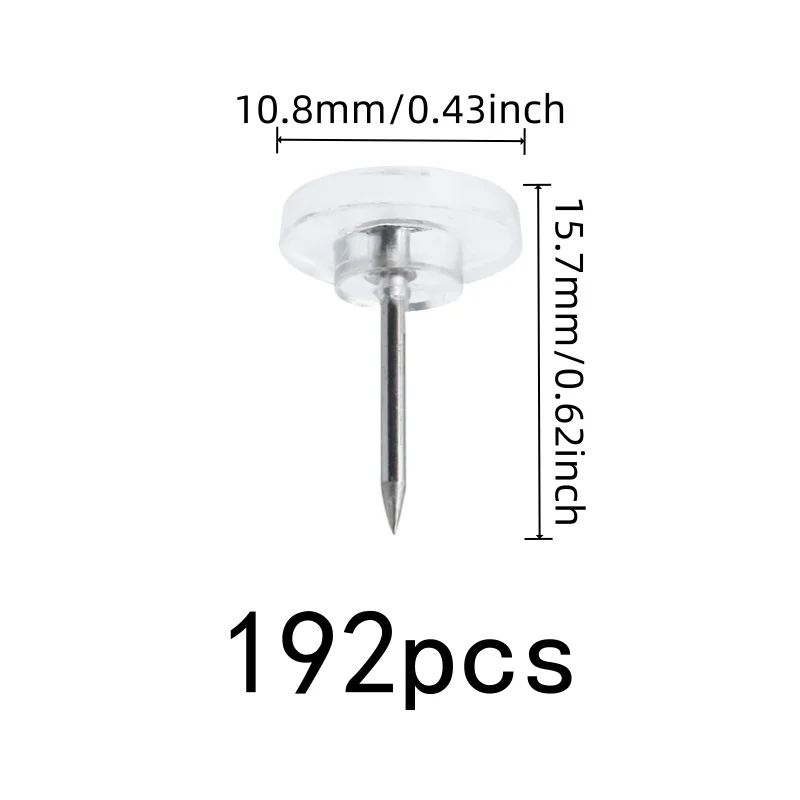 Easy Push Sharp Pin Clear Flat Thumb Tacks, 192 pcs, School Notice Display, Reusable Wall Safe for Home Calendar Fixing