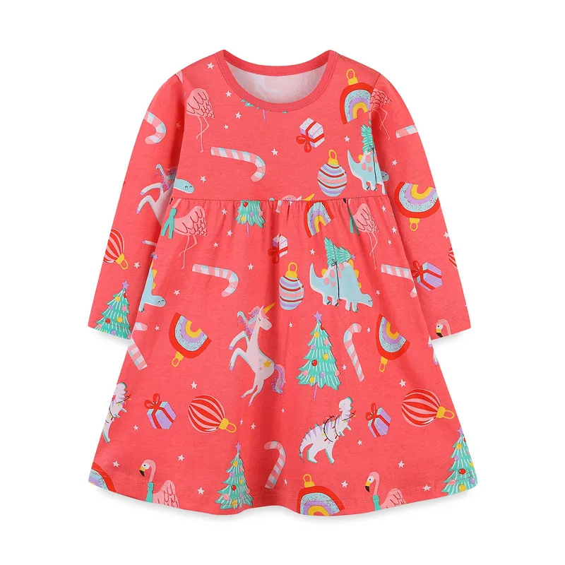 2-7T عيد الميلاد الأميرة الفتيات فساتين طويلة الأكمام الخريف الربيع القطن ملابس الطفل الأشجار الهدايا طفل زي #1