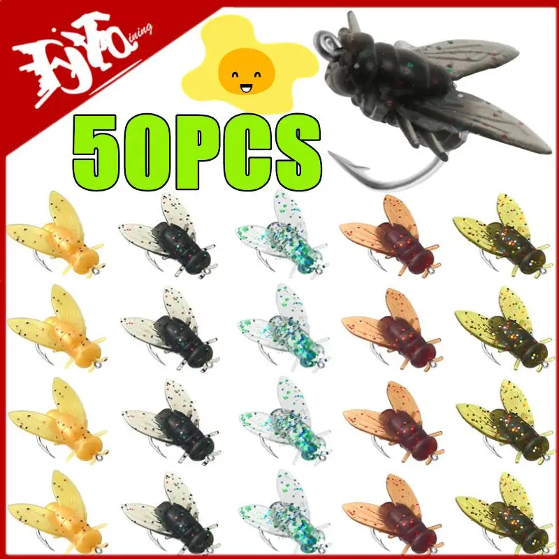 Nowy 50-10PCS Mini Bionic Fly Fishing Bait Fly Hook Soft Bait Add Fish Attractant Fishing Gear For Salmon Trout 10/16/20mm 2025