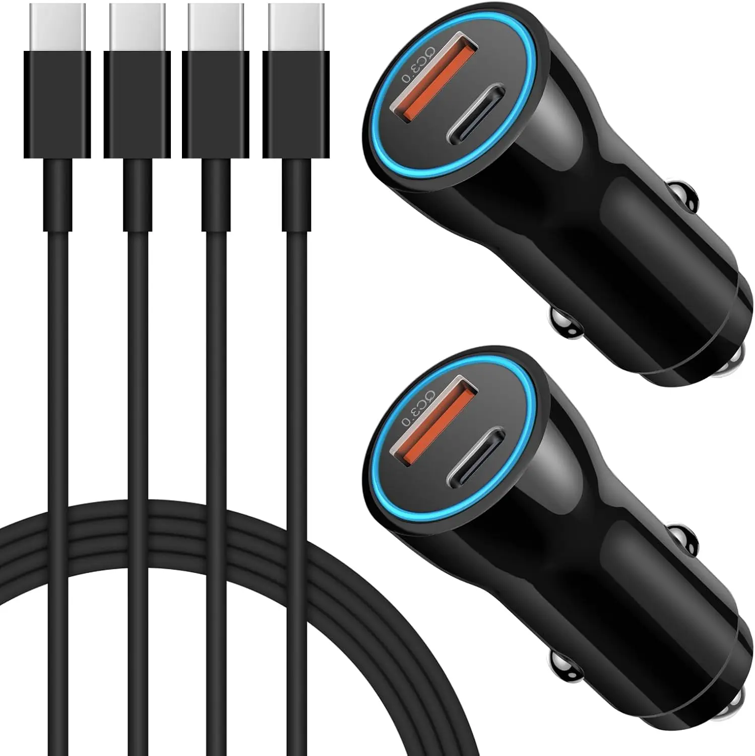 2-Pack USB C Car Charger 43W Fast Charging with 3.3FT Type C Cable, MFi Certified for iPhone 17/16/15 & More
