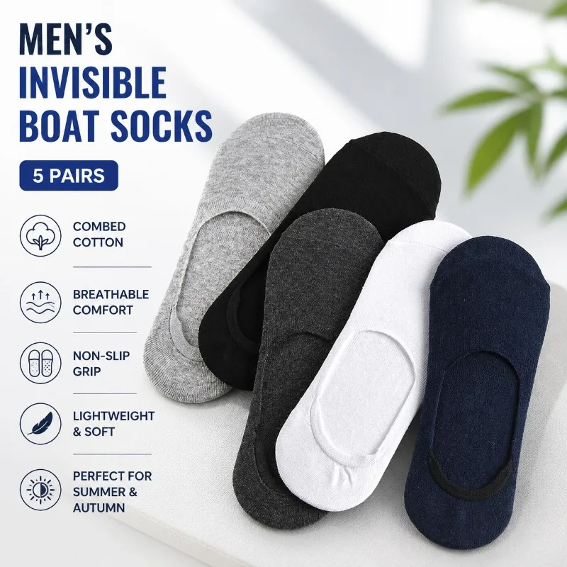 Solid Color Low Cut Cotton Liner Socks for Boys Students Anti Slip Silicone Design Hidden Foot Cover Breathable Daily Apparel