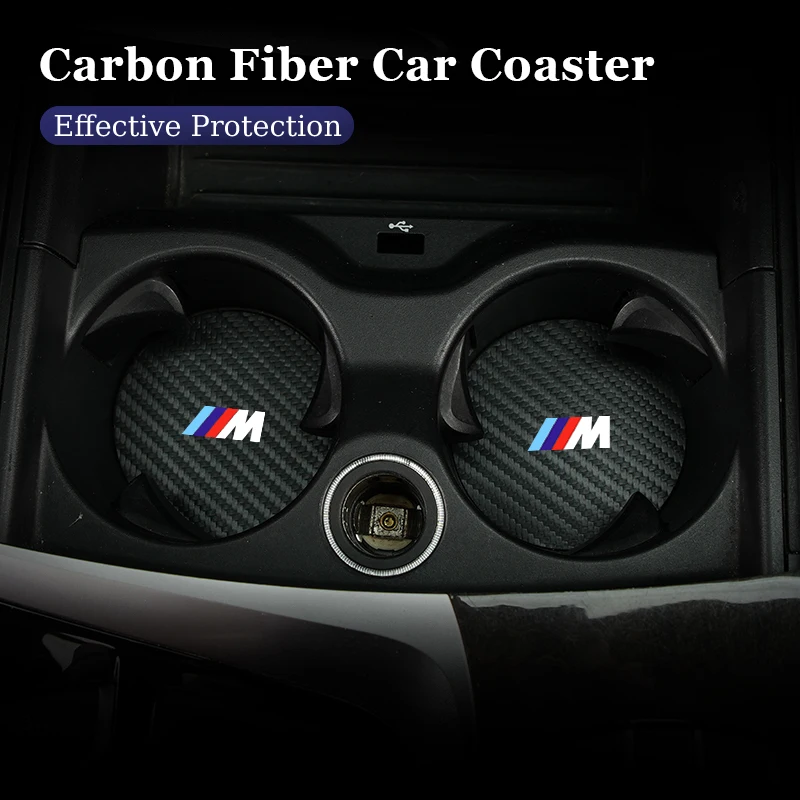 Carbon Car Coaster Mat Interior Water Cup Pad Cushion For BMW M Sport M2 M3 M4 M5 M6 E46 E90 E60 F10 F30 E39 E36 F20 G01 G05 X1