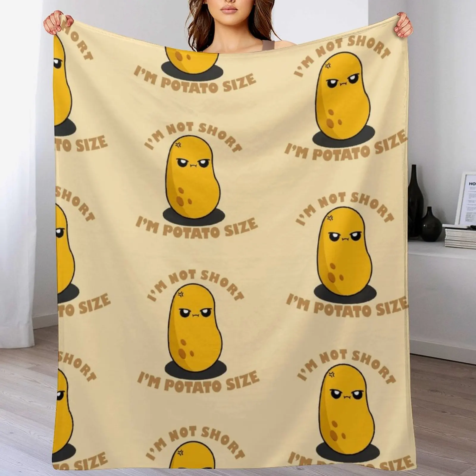 Cute Cartoon Potato || I'm Not Short, I'm Potato Size || Kawai Throw Blanket Soft Plush Plaid Quilt Blankets