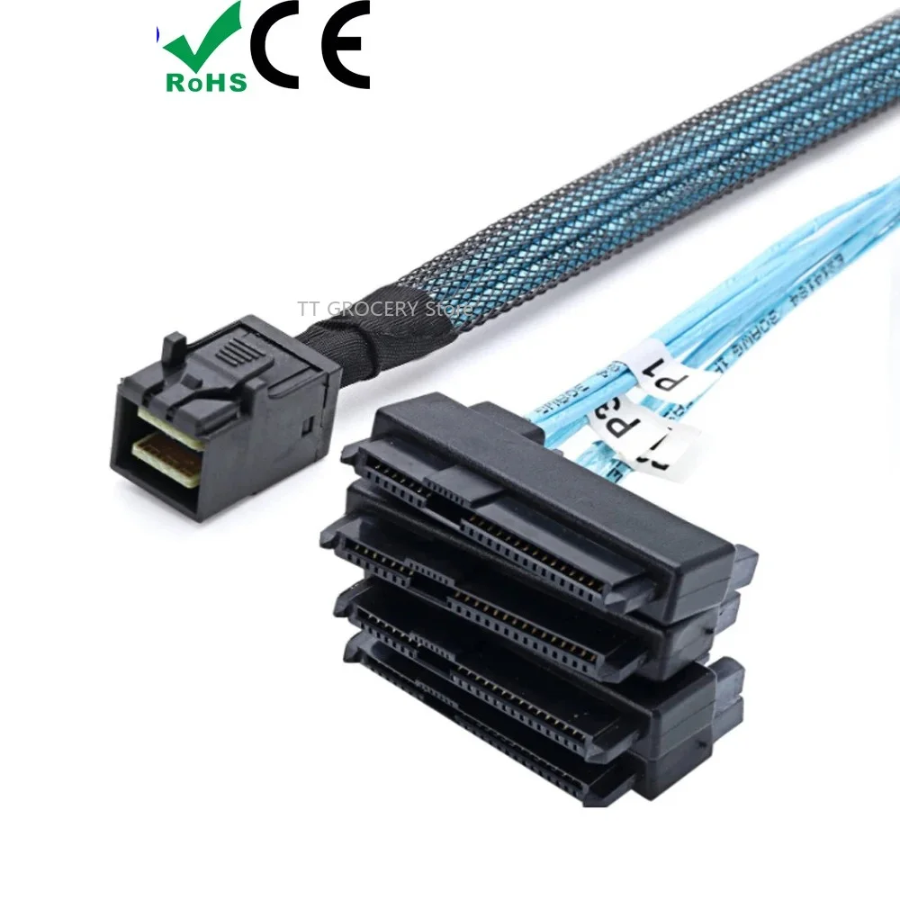 SATA Cable Mini SATA HD SFF-8643 To 4 SFF-8482 Internal SFF8643 To SFF8482 Connector with 15pin Power Port Hard Drive Splitter
