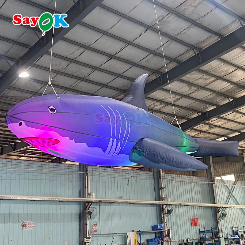 

Giant Inflatable Shark Hanging Balloon with Colorful LED Lighting, Inflatable Animal Fish Decor for Stage Show Nightclub & Event