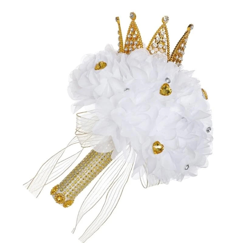 Wedding Bridal Bouquet Artificial Flower Bridesmaids Bouquet Silk Bride Holding Flower with Diamond Crown for Engagement 15UB