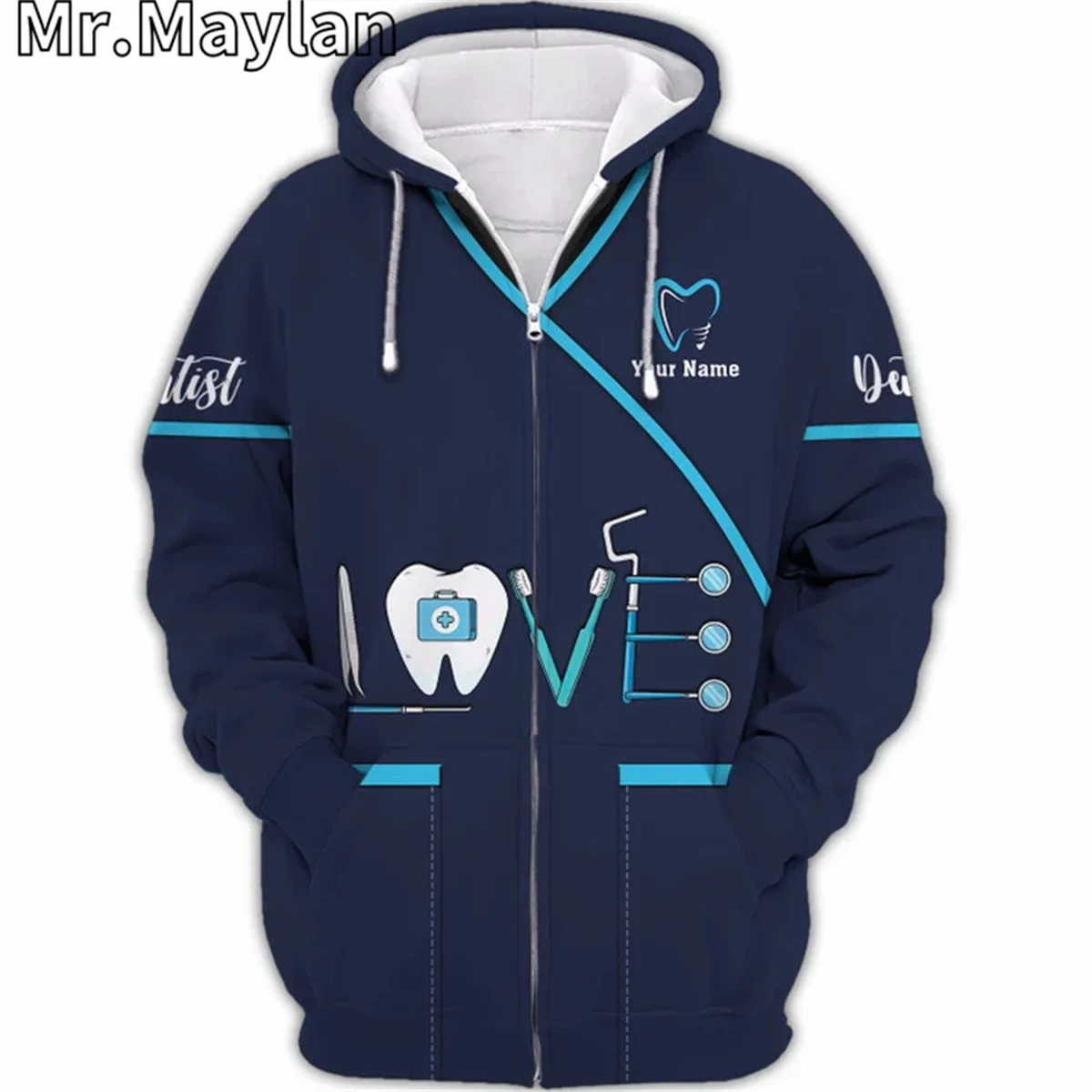 Custom Dentist Pattern Dental Clinic Uniform 3D Hoodie Men-Women Pullover Sweatshirt Hooded Jersey Tracksuit Outwear Coat A-111