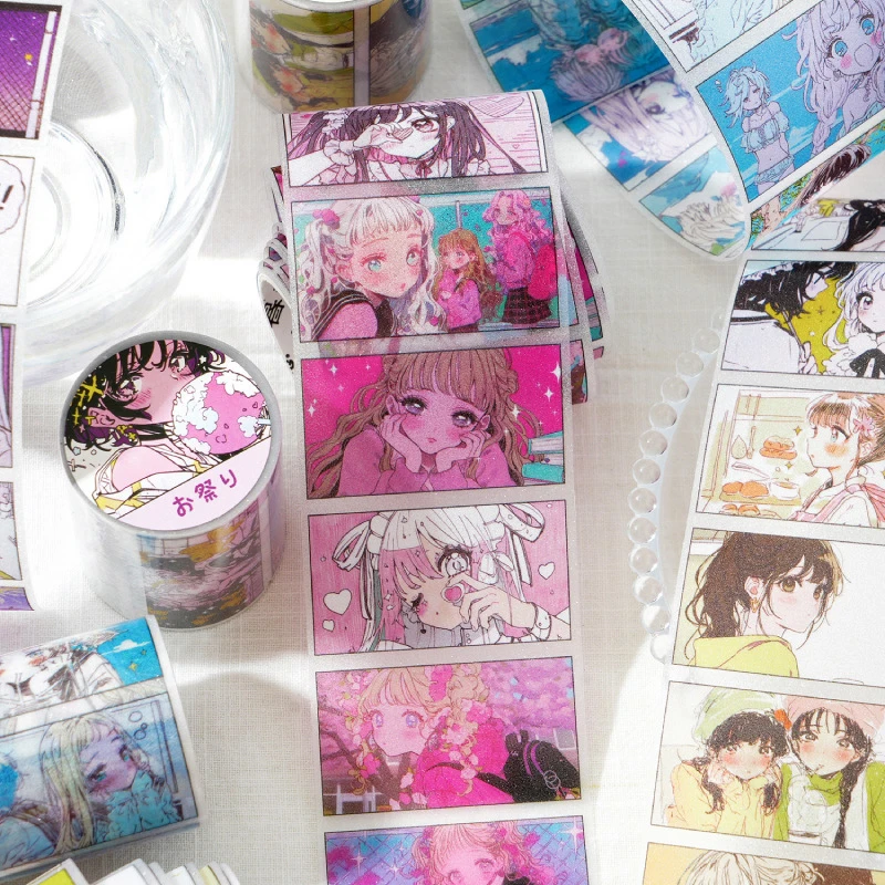 5x200cm Japanese Anime Two-Dimensional Manga-Style Tape Stickers, Vibrant Character Designs for Journal Notebook Decoration tape