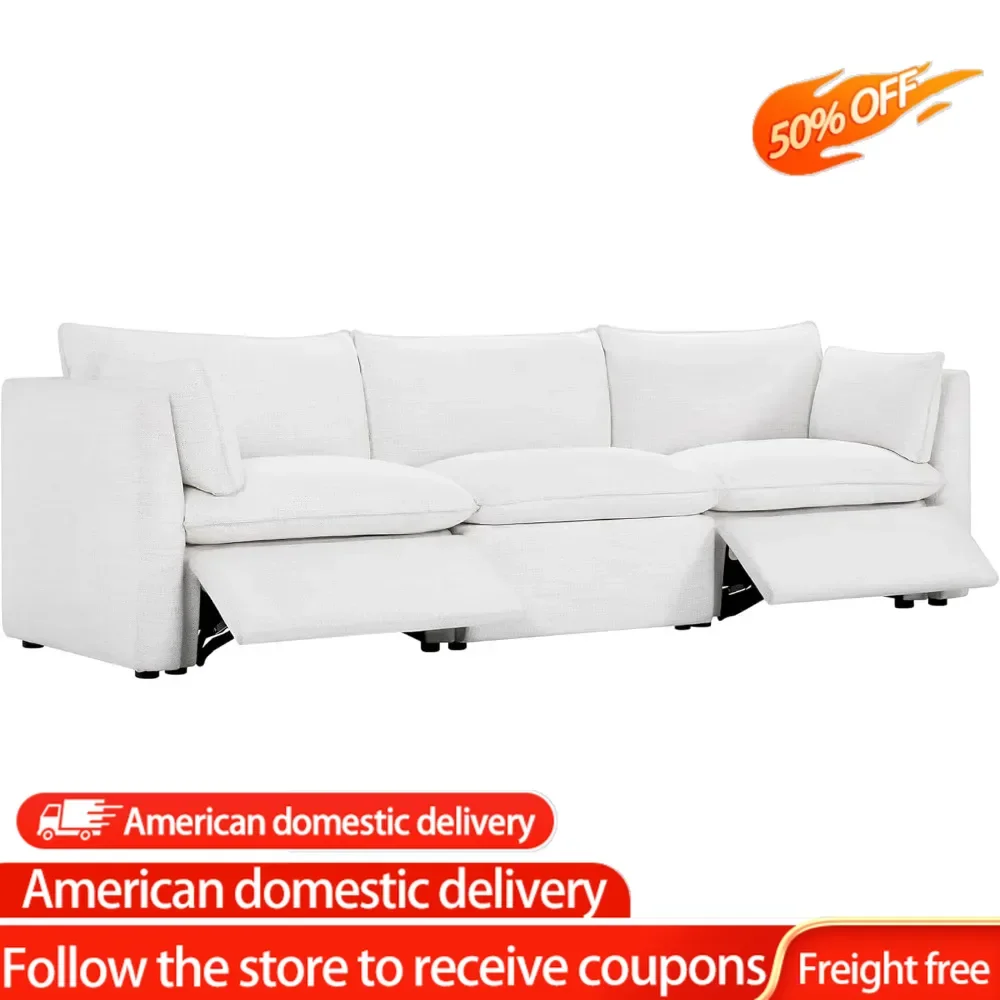 Power Sectional Down Filled 3 Seat Sofa, Comfty Feather Reclining Sectional,114 inch Width,3 Seat Modular Sofa, Cream