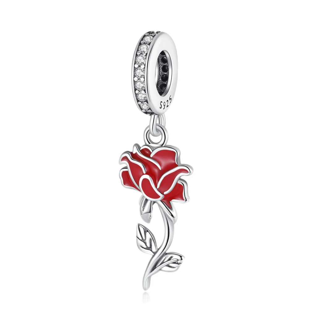 

Ahthen 925 Sterling Silver Beads Red Enchanting Rose Dangle Charm fit Snake Chain Bracelets Necklaces for Women Jewelry Making