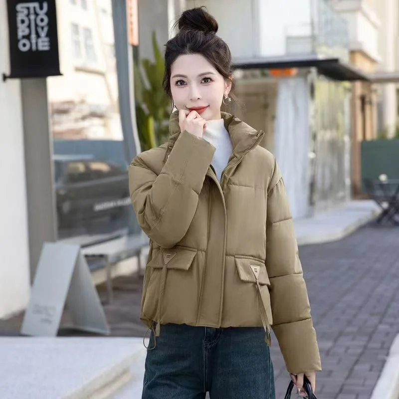 2024 Winter Short Cotton-padded Coat Women's Fashion Anchorage Red Joker Solid Color Short Coat Loose Little Cotton-padded Coat