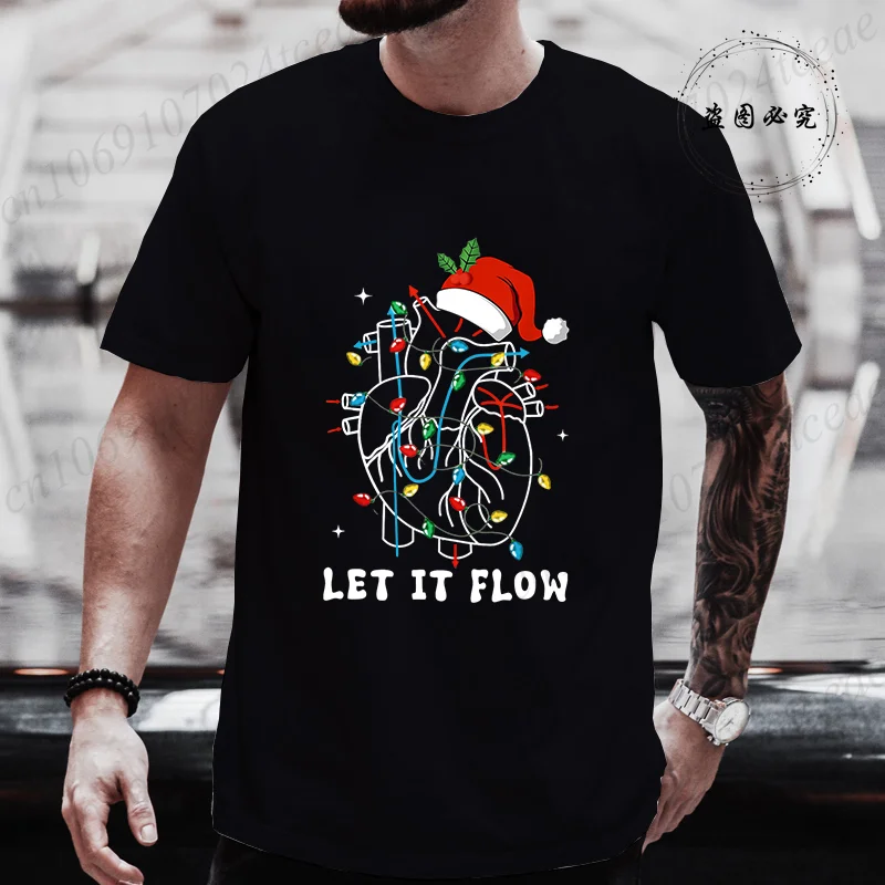 Let It Flow Nurse T-Shirt Unisex Tee Shirt Christmas Heart Anatomy Men's T Shirts Tops Tees Fashion Casual Oversized T-shirts