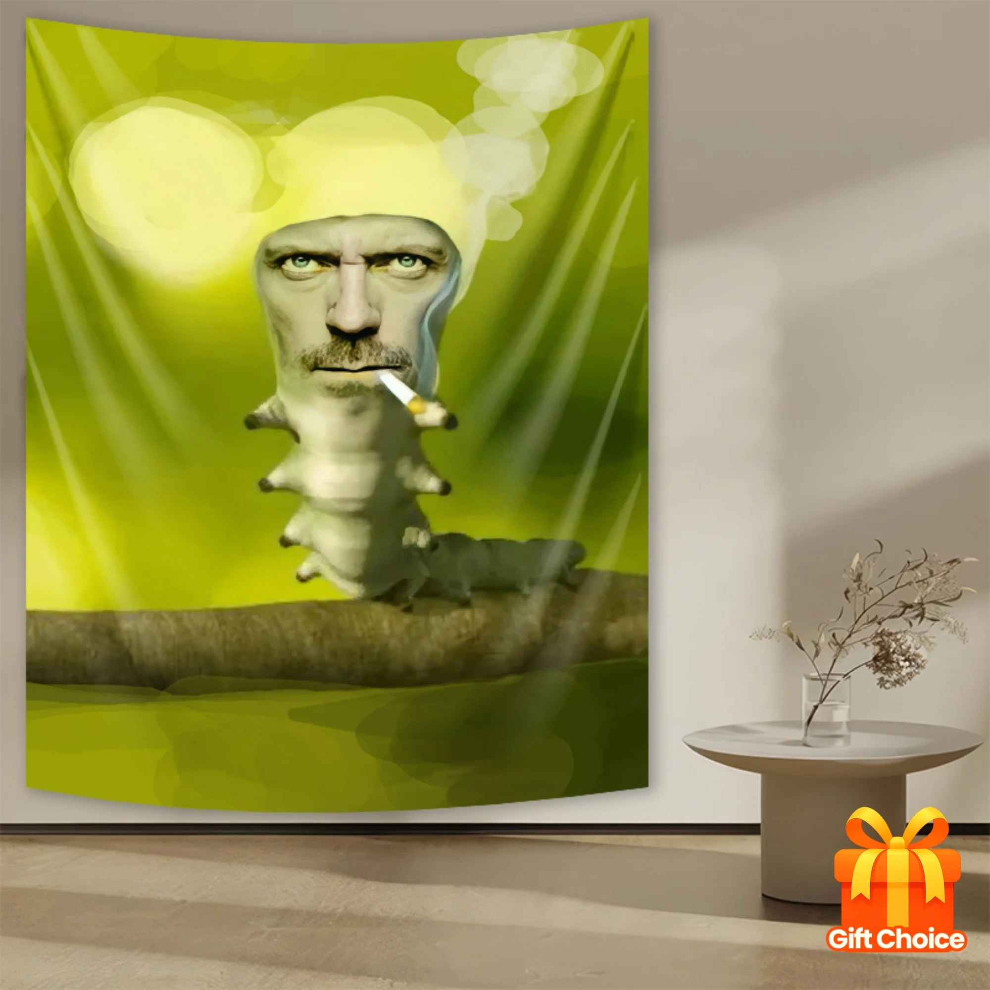 VIKAMA Surrealist Art Tapestry Face Smoking Multi Section Insect Body Fantasy Art Studio Decoration Modern Minimalist Style