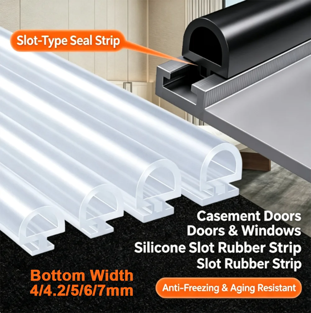 5/10M Silicone Sealing Strip for Doors and Windows Windproof Warm Durable Shock-absorbing Buffering Anti-collision Sealing Strip